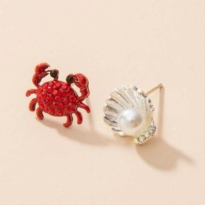 Mismatched crab and shell earrings